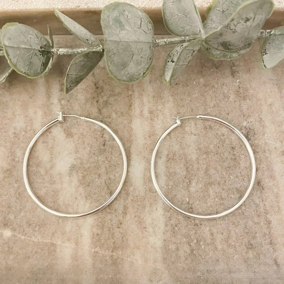 925 Sterling Silver Hoop Earrings Large Thin Hoops Silver Hoops Modern Earrings - Picture 1 of 5